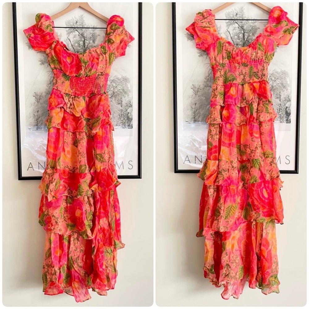 Farm Rio Blooming Floral Maxi Dress XS Smocked Puff Sleeve NWT - Picture 12 of 16